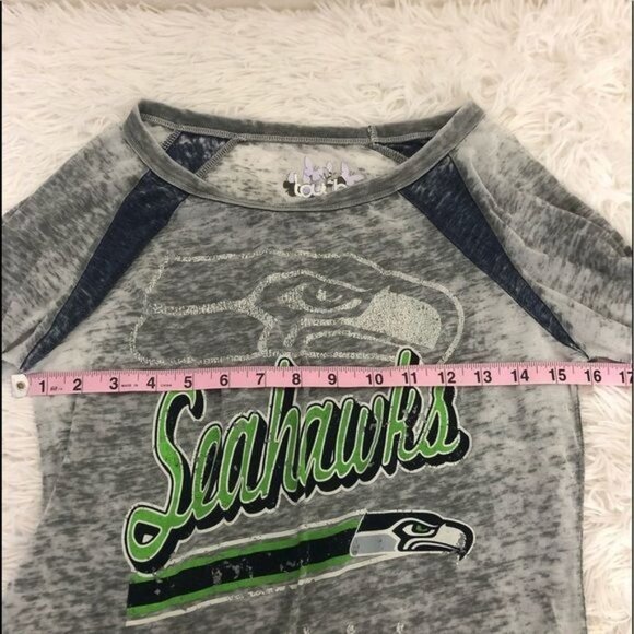 Seahawks Gray Ultra Top Distressed Shirt Burnout Sheer M Shirt NFL Seattle - Picture 4 of 6